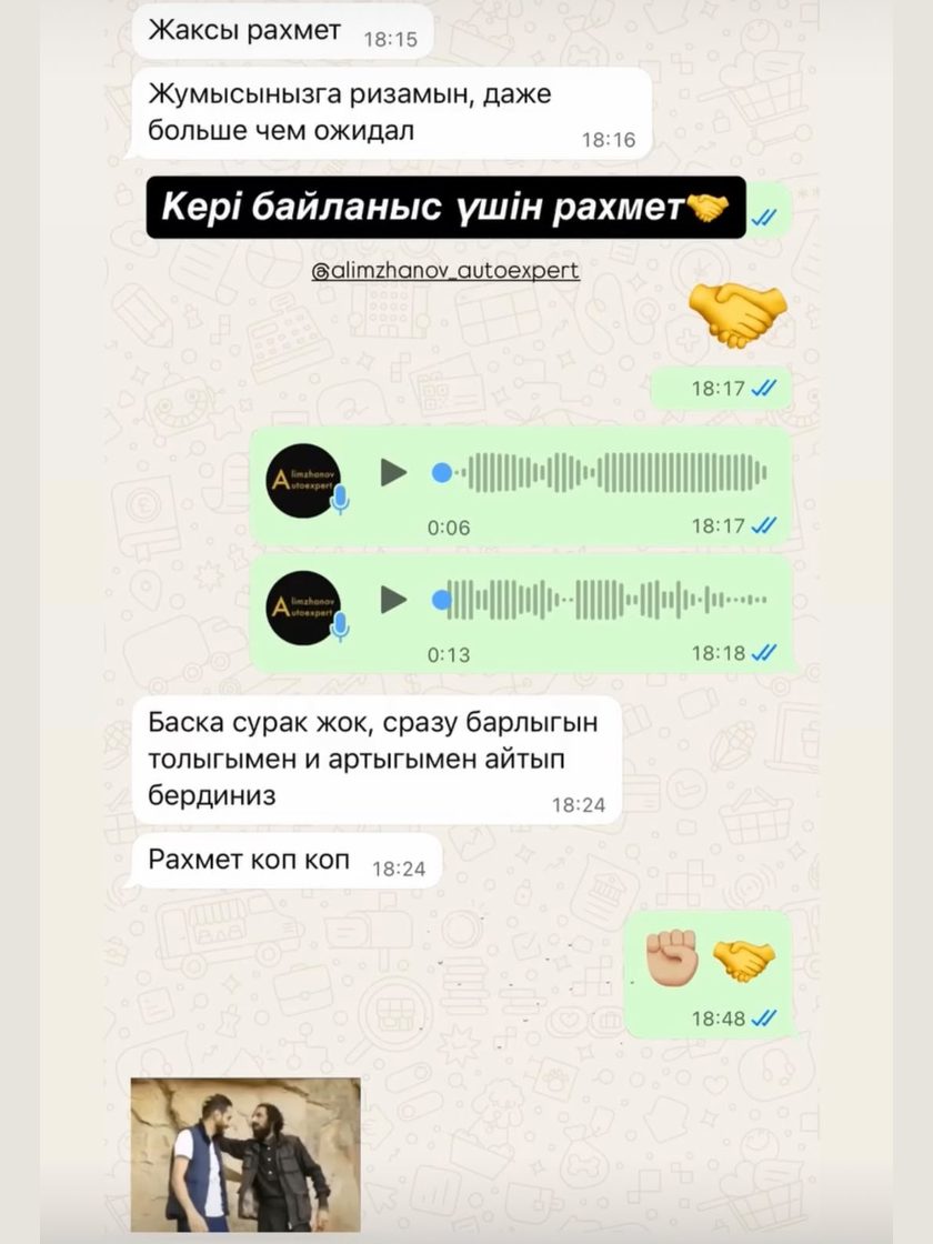 Отзыв клиента автоэксперта Еламана в WhatsApp