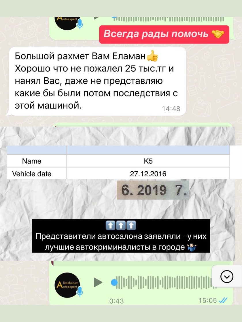 Отзыв клиента автоэксперта Еламана в WhatsApp
