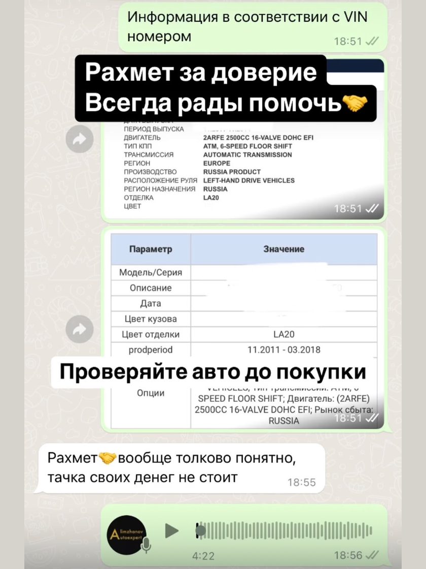 Отзыв клиента автоэксперта Еламана в WhatsApp
